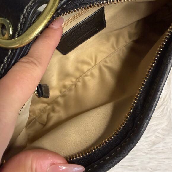 y2k COACH 2007 Black Brown Jacquard Hobo Signature Shoulder Bag - Picture 9 of 11